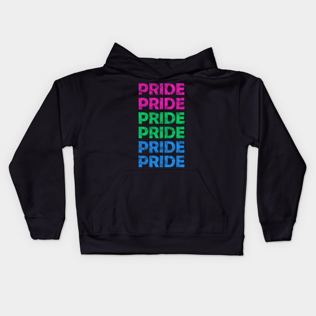 Polysexual Pride Flag Colors Repeating Text Design Kids Hoodie by bumblefuzzies